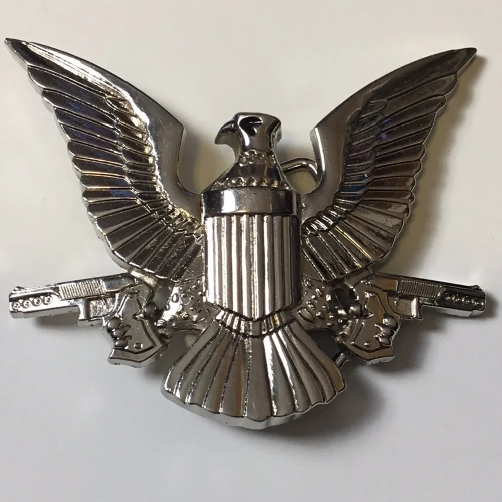 Silver Eagle Belt Buckle With Guns Western Biker Americana